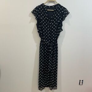 Who What Wear Black and White Polka Dot Midi Dress